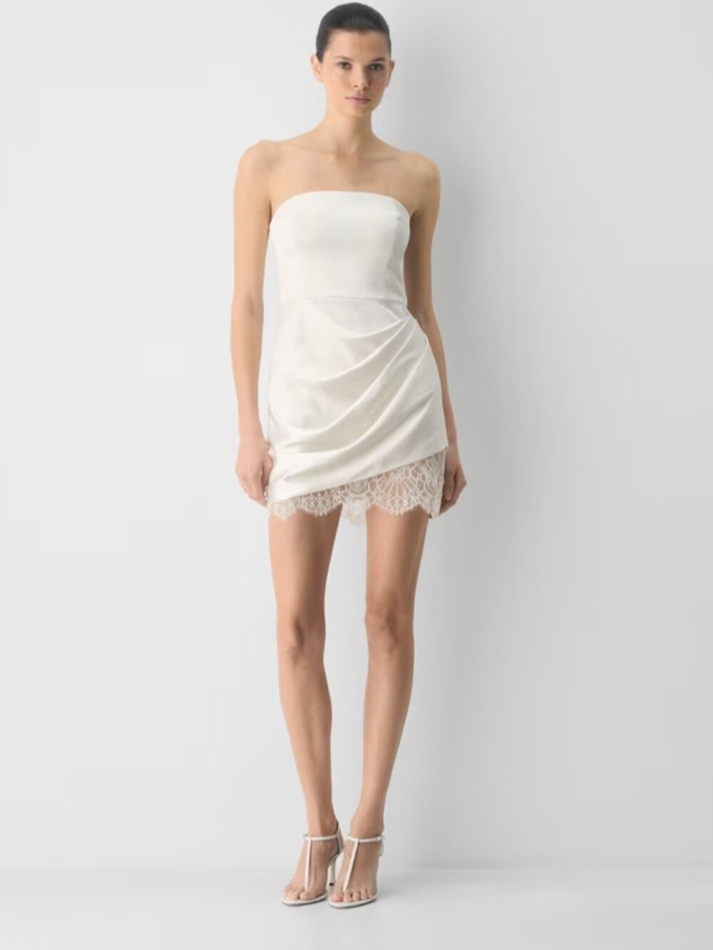 NWT Aritzia Ten SHOWTIME Satin Dress Light Birch with Black Lace 4